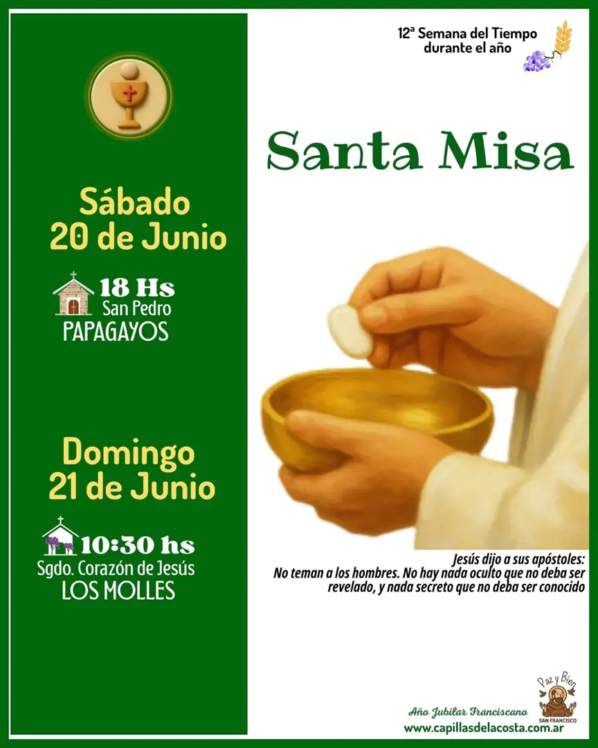 Misa 20 y 21 de Junio, en Papagayos y Los Molles